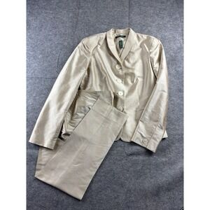 Lauren Ralph Lauren Women's Blazer 8 Pants 4 Gold 100% Silk Pant Suit Set VTG